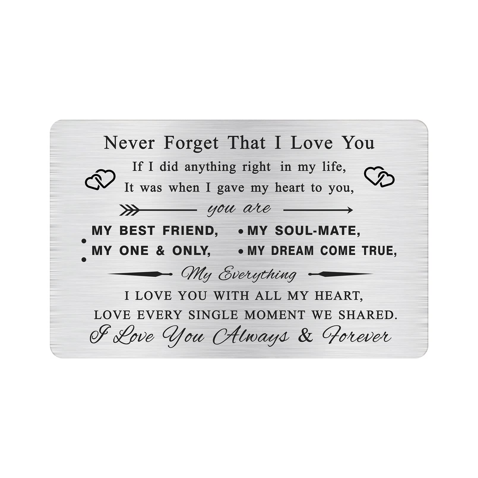 MOQIYXL Valentines Card Gifts for Husband, Romantic Men Anniversary Cards for Husband, Father's Day Gifts for Him, his Christmas Gifts Ideas, Metal Engraved Wallet Card