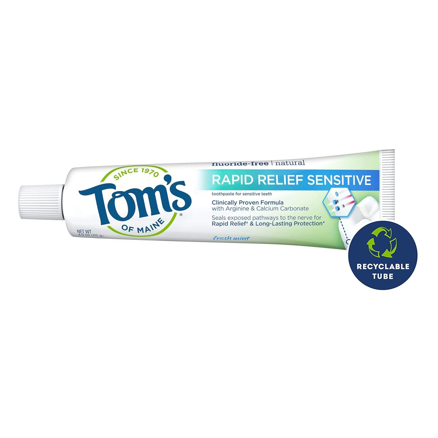 Tom's of Maine, Natural Rapid Relief Sensitive Toothpaste, Natural Toothpaste, Sensitive Toothpaste, Fresh Mint, 4 Ounce, 3-Pack : Beauty