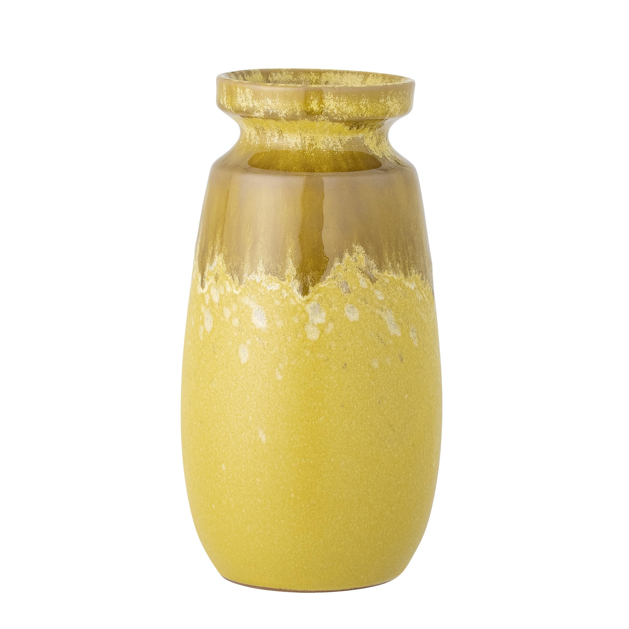 Bloomingville Collection Savreen Yellow Vase – Elegant Stoneware Vase with Dark Glaze, Unique Slim Shape, Cozy Theme Waterproof Home Decor, Perfect for Fresh Flowers, D10.5xH20 cm, 82060332