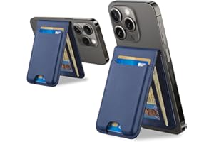 TopMade for Magsafe Wallet, Magnetic Card Holder with Adjustable Phone Stand, Leather Magnetic Phone Wallet for iPhone 16/15/14/13/12 Series, Open ID Window, RFID Blocking, Fit 6 Cards, Dark Blue