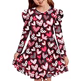 BesserBay Girls Valentines Heart Print Puff-Shoulder Midi Dress 4-12 Years