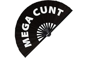 FAN-DOM Mega Cunt hand fan foldable bamboo circuit hand fan funny gag slang words expressions statement gifts Festival accessories Rave handheld Circuit event fan Clack fans (Black)