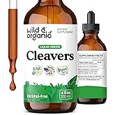Wild & Organic Cleavers Tincture - Herbal Detox Drops with Cleavers Herb - Galium Aparine Leaf Extract Supplement - Vegan, Sugar & Alcohol-Free - 4 fl oz