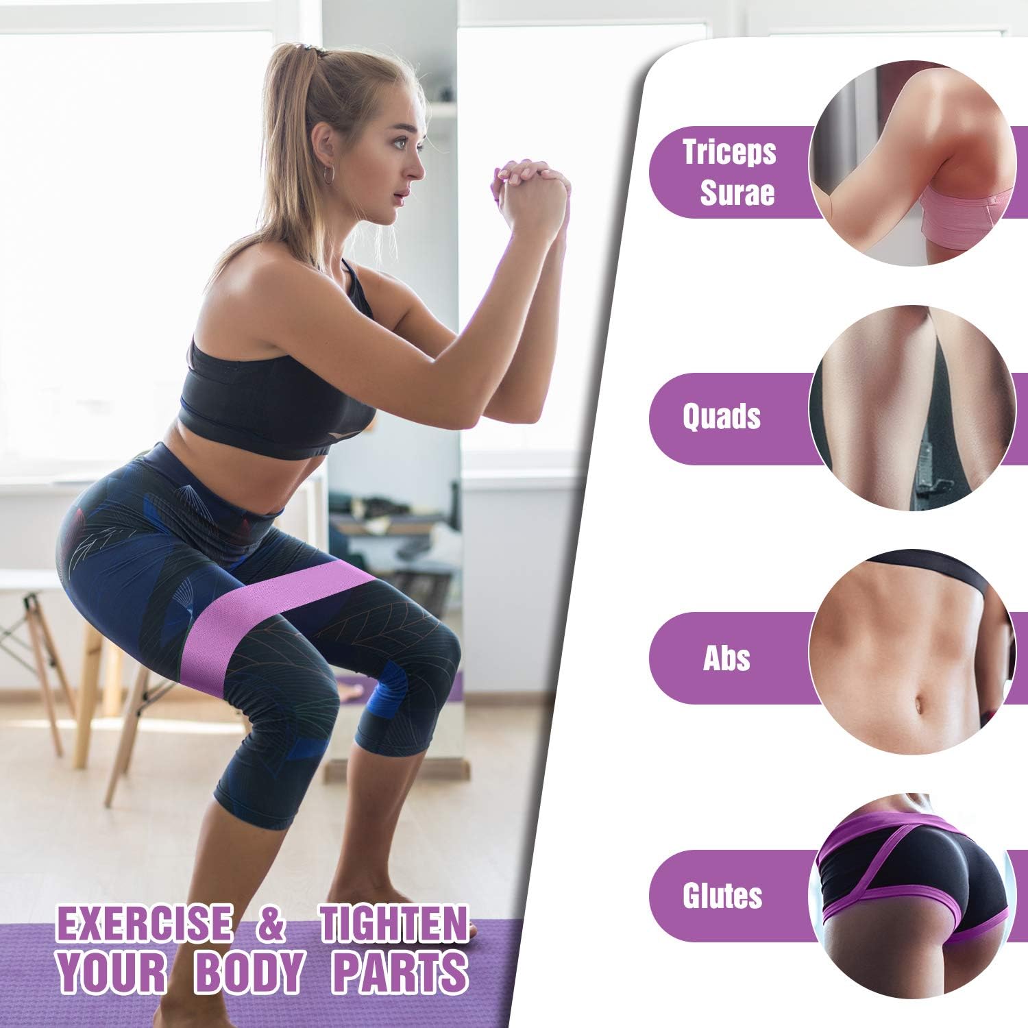 FITFORT Resistance Bands for Legs and Butt Exercise Bands - Non Slip Elastic Booty Bands, 3 Levels Workout Bands Women Sports Fitness Band for Squat Glute Hip Training : Sports & Outdoors