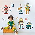 Yovkky Robots Educational Wall Decals Stickers, Bulb Gear Baby Boys Room Nursery Playroom Decor, Clockwork Wrench Toddler Kids Bedroom Home Classroom Decorations Art