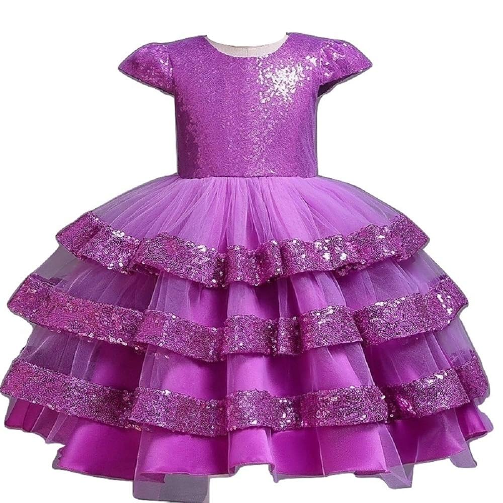 THE LONDON STORE Baby Girl's Purple Sequined Short Sleeves Layered Tutu