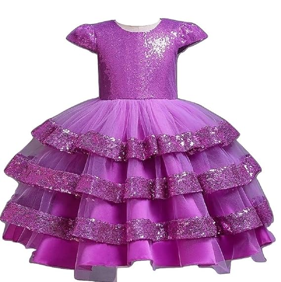 THE LONDON STORE Baby Girl's Purple Sequined Short Sleeves Layered Tutu
