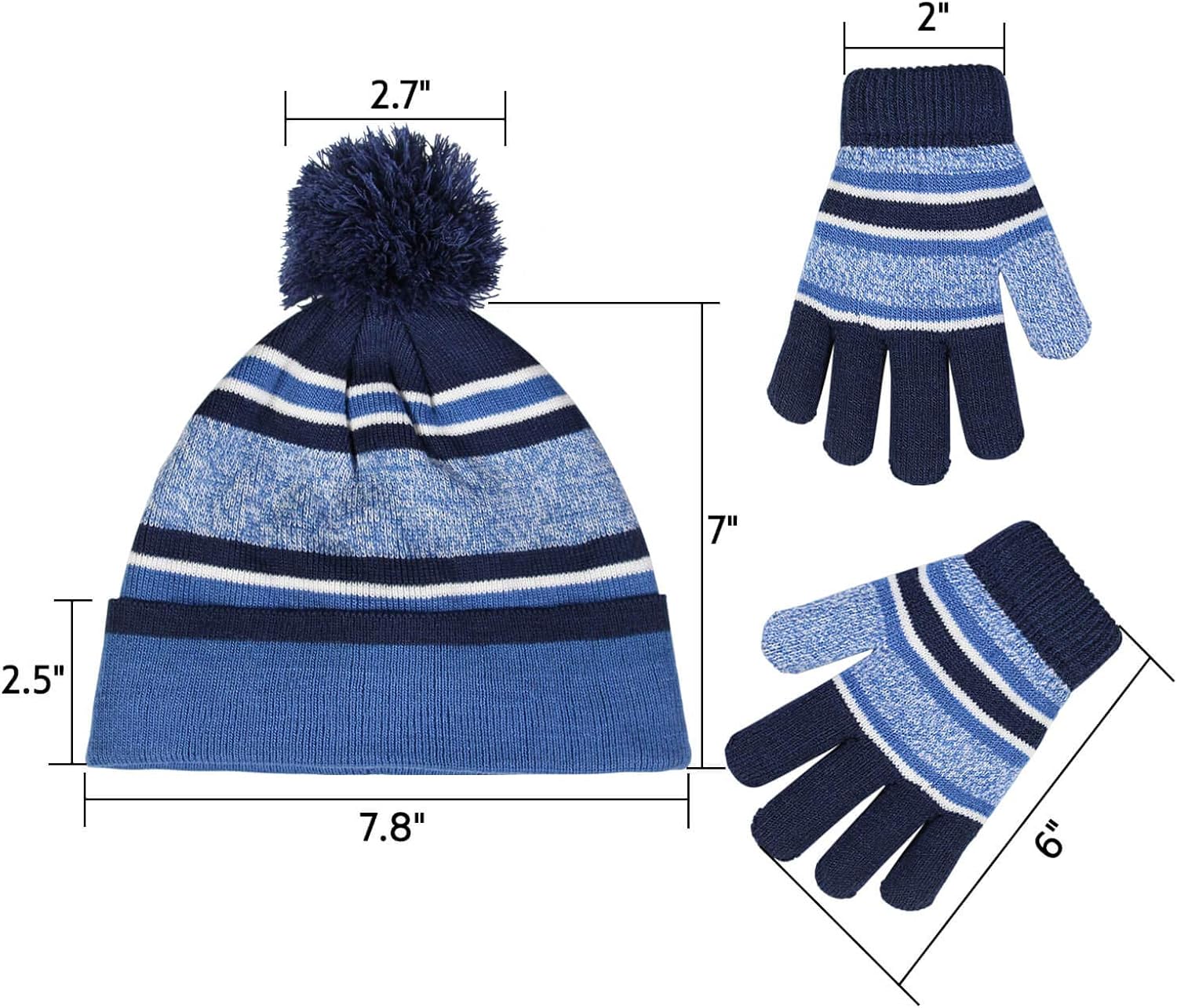 Winter Hats and Gloves Warm Sets Beanie for Boys and Girls Blue: Clothing