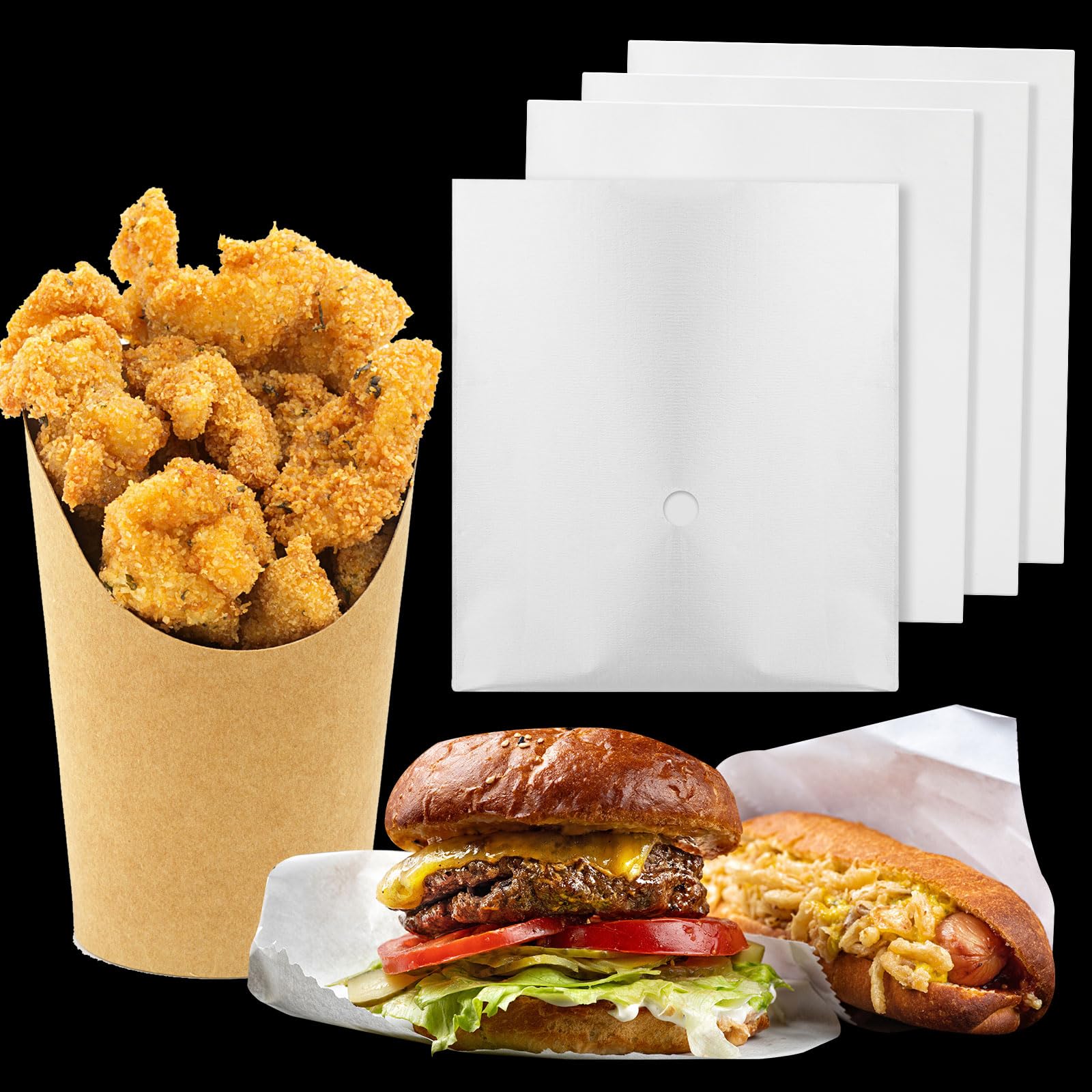 Ireer 100 Pcs Fryer Filter Paper Envelope Style 18.5 x 20.5 Inch, 1.5 Inch Hole 1 Side Grease Deep Fryer Cooking Oil Filter, Ideal for Commercial Cafes, Hotel, Restaurants, Food Trucks