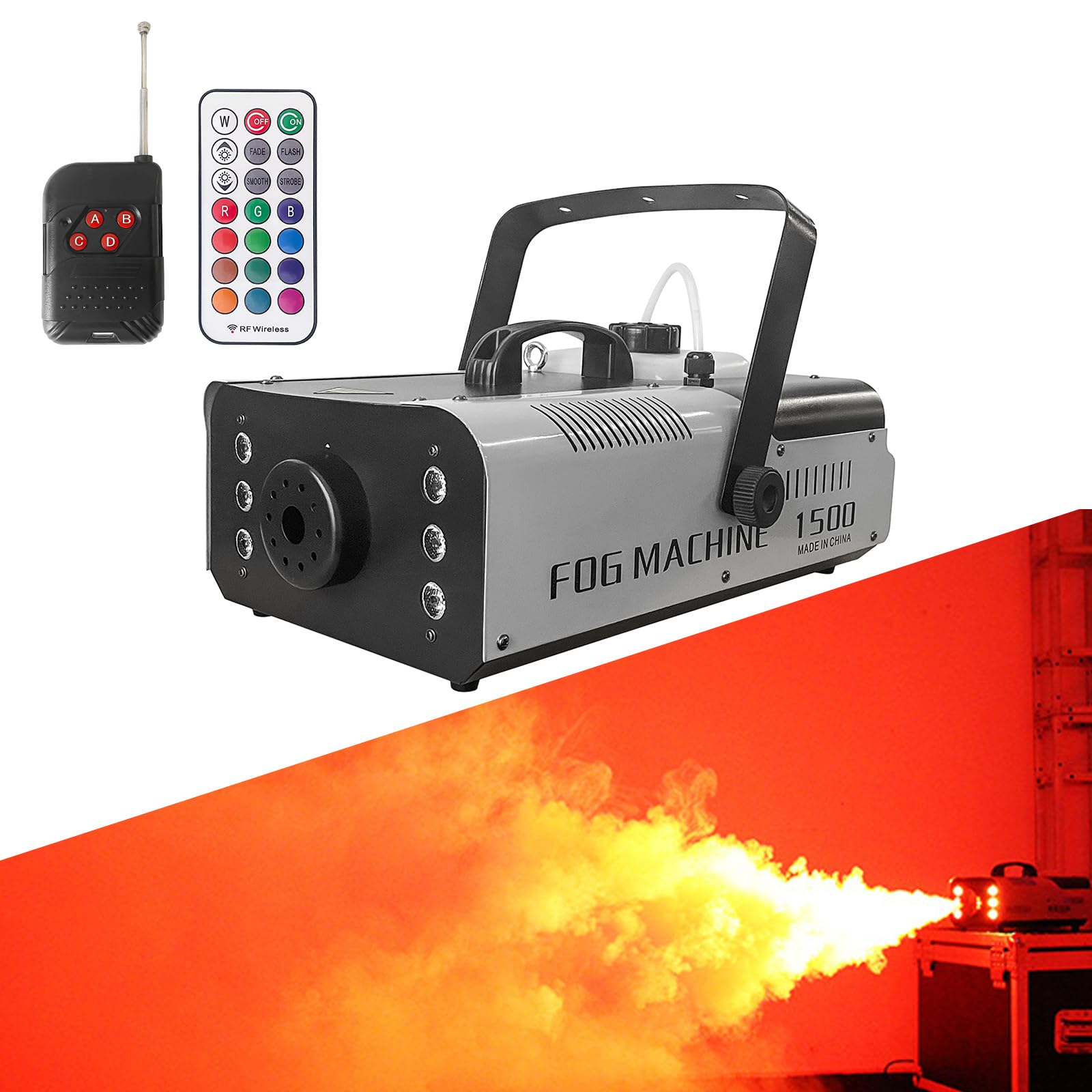 Photo 1 of 1500 Watt Fog Machine Indoor/Outdoor, Halloween Smoke Machine with 6 Colorful LED Lights and Wireless Remote Control for Wedding, Parties and Stage Effect,30000 CFM Haze Machine