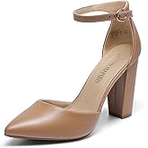 DREAM PAIRS Women's Coco High Heels Chunky Block Pumps Pointed Closed Toe Ankle Strap Dress Shoes