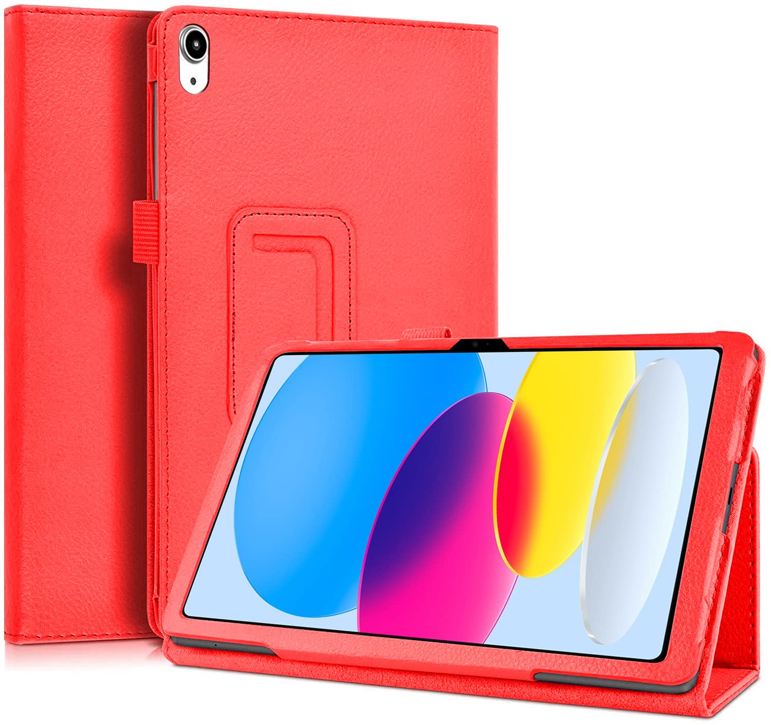 KONDUWANA 10.9 Inch iPad 10th Generation Case 2022 | Premium PU Leather Flip Case with Auto Wake/Sleep Feature (Red)