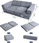 MeMoreCool Kids Play Sofa Bed 10-Piece Modular Foam Couch Glow Stars view 3