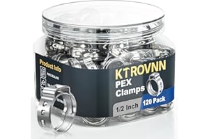 KTROVNN 120 Pack 1/2 Inch PEX Cinch Clamps Rings, Heavy Duty 304 Stainless Steel Pex Crimp Rings, Thickened Single Ear Hose Clamps for PEX Tubing Pipe Fitting Connections