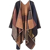KirGiabo Women's Plaid Sweater Poncho Cape Coat Open Front Blanket Shawls and Wraps