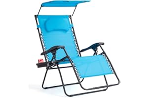 Goplus Zero Gravity Chairs, X-Large Folding Lounge Lawn Chair w/Canopy Shade & Cup Holder, Adjustable Folding Patio Recliner for Pool Porch Deck Oversize (Blue)
