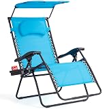 Goplus Zero Gravity Chairs, X-Large Folding Lounge Lawn Chair w/Canopy Shade & Cup Holder, Adjustable Folding Patio Recliner for Pool Porch Deck Oversize (Blue)
