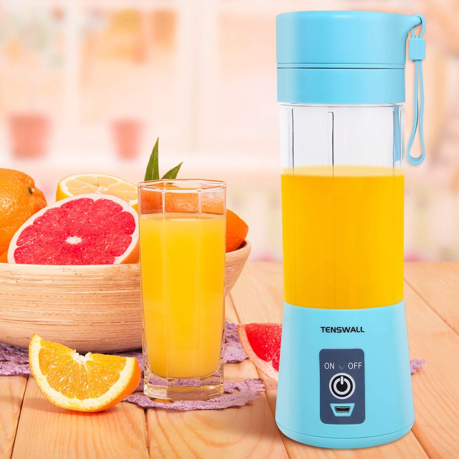 Portable Blender, Personal Size Blender USB Rechargeable with 6 Blades for Shakes and Smoothies, Mini Blender with 13oz Jucie Cup for Sports, Travel, Gym, home and office Blue: Kitchen & Dining