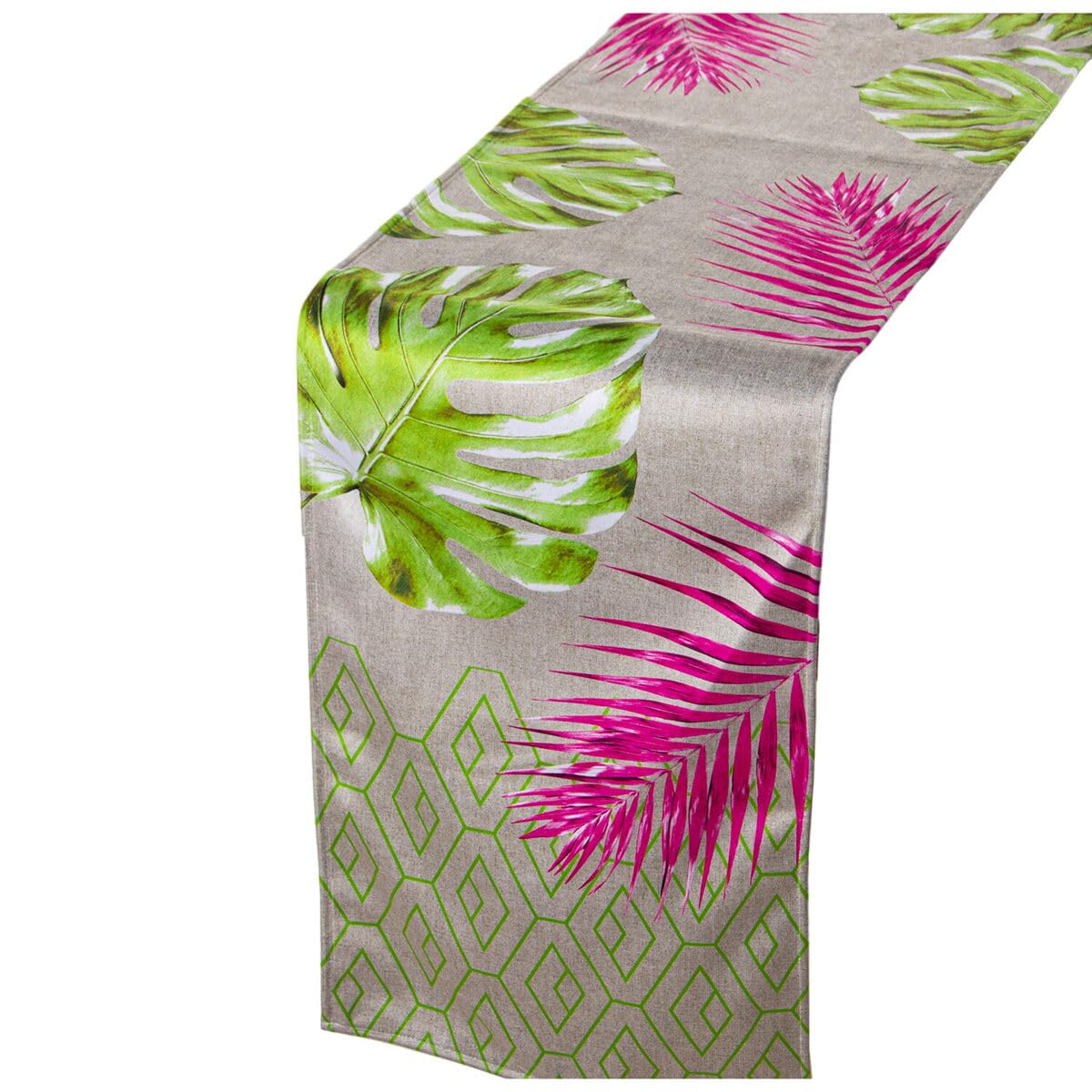 Alexandra House Living Table Runner Fuchsia Green Textile 180 x 30 cm Leaves Velvet