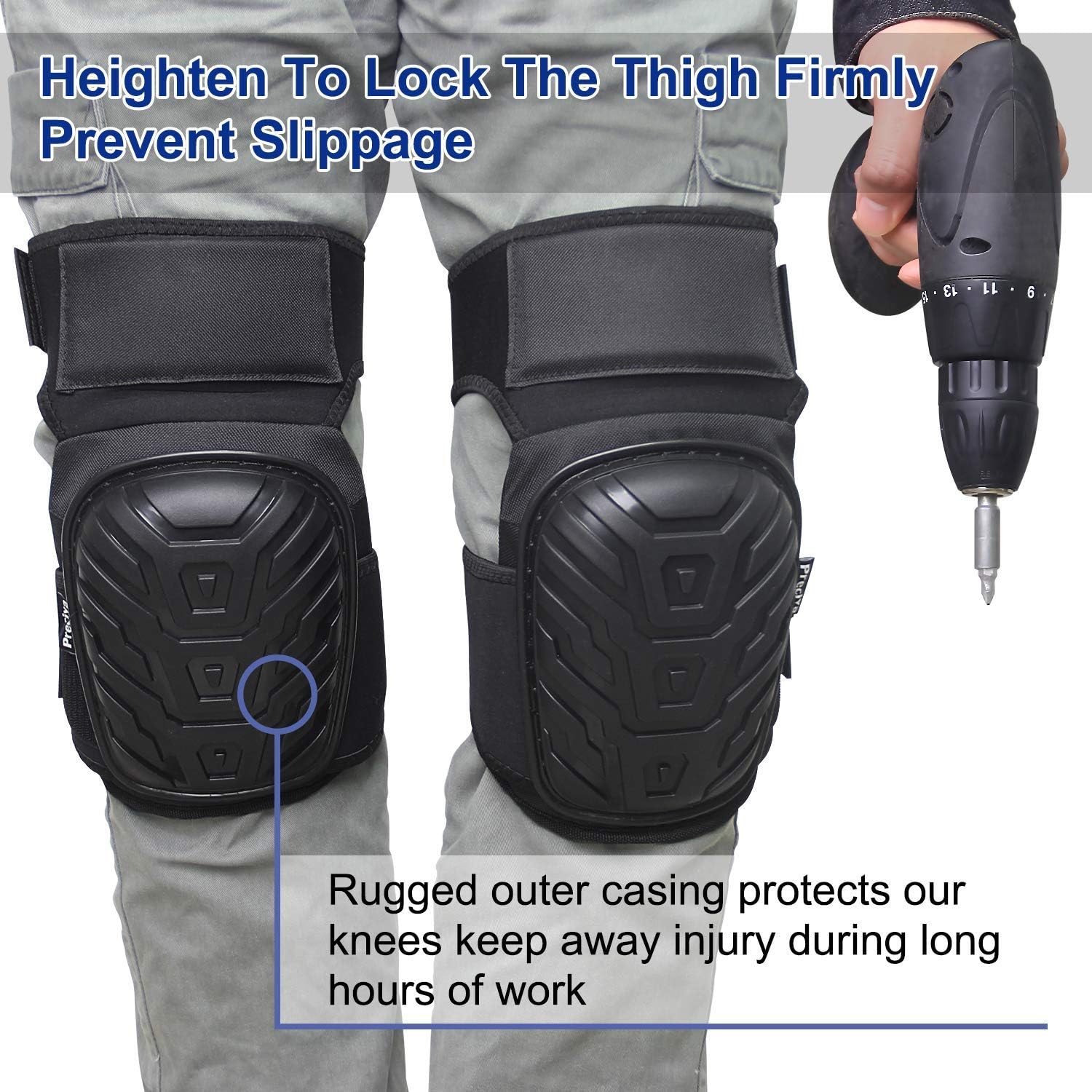 Preciva Professional Knee Pads for Work Heavy Duty Gel Cushion and Foam Padding KneePads with Anti-Slip Straps and Easy-Fix Clips for Men Women - Image 5
