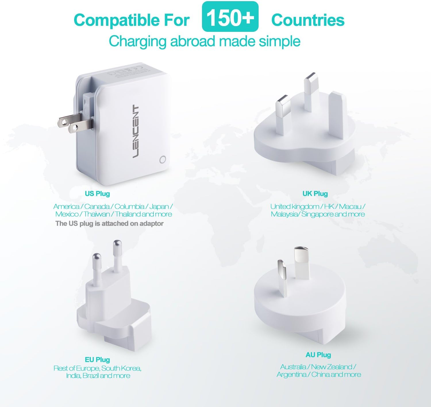 Lencent USB Charger Plug, 4-Port USB Universal Travel Adaptor Plug - Image 5