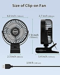 GEHEN Clip-On Fan with Sturdy Clamp, USB-Powered