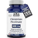 Chromium Picolinate 500mcg 150 Vegan Caps, 150-Day Supply, Supports Glucose Metabolism, Appetite & Craving Management, Metabo