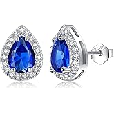 Nupdot Silver Birthstone Teardrop Stud Earrings for Women, Faux Diamond Halo Bridal Earrings | 925 Sterling Silver Post Cubic Zirconia Studs Jewelry for Birthday Christmas Wedding Gifts