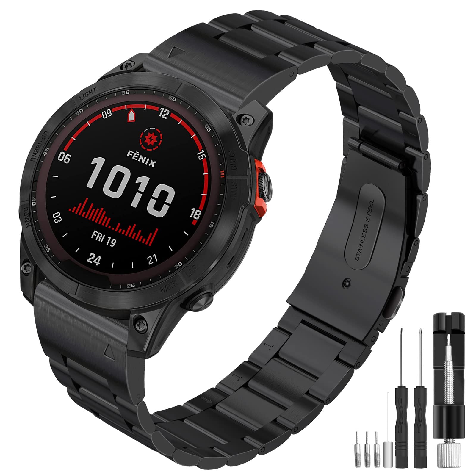 TOPsic Strap Compatible with Fenix 6X, 26mm Stainless Steel Metal Watchband Replacement Straps for Garmin Fenix 6X/Fenix 6X Pro/Fenix 5X/Fenix 5X Plus/Fenix 7X/Fenix 3/Fenix 3 HR/Tactix/Descent MK1