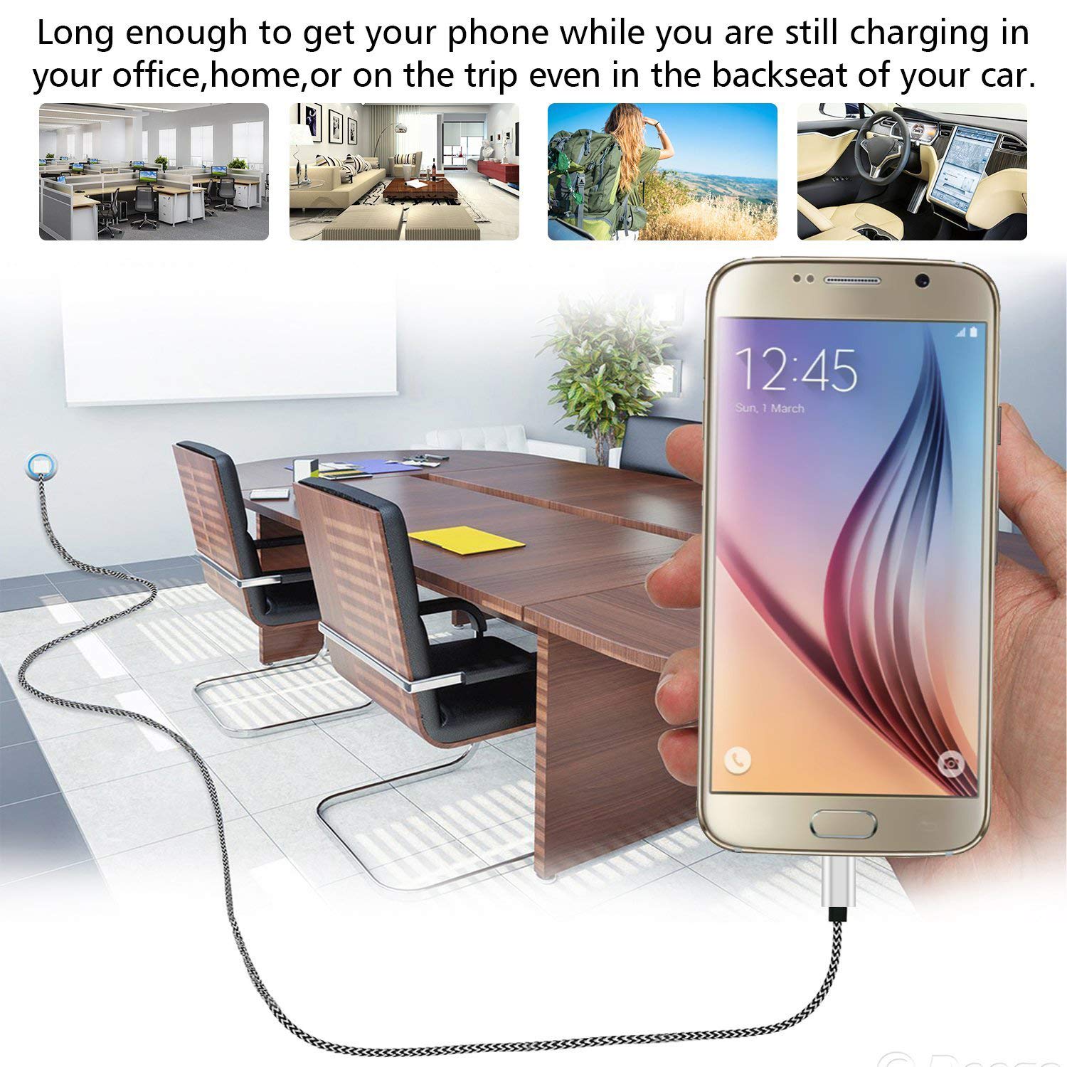 Micro USB Cable, 10ft 3 Pack Extra Long Charging Cord Nylon Braided High Speed Durable Fast Charging USB Charger Android Cable for Samsung Galaxy S7 Edge S6 S5,Android Phone,LG