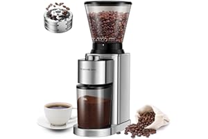 TWOMEOW Conical Burr Coffee Grinder Electric, Anti-static Coffee Bean Grinder with 48 Grind Settings for home use Espresso/Drip/Pour Over/Cold Brew/French Press Coffee Maker,Stainless Steel