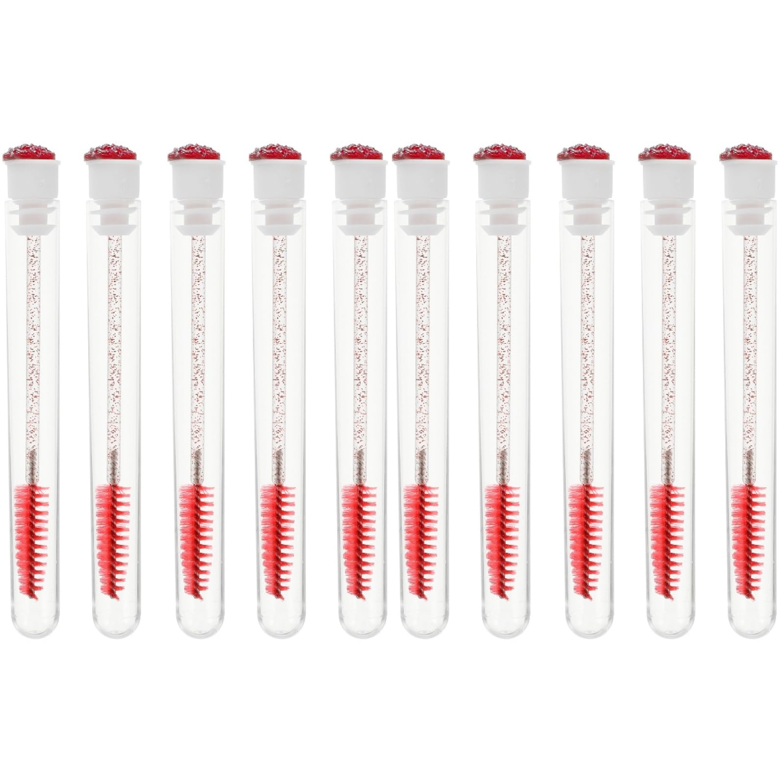 20 Pcs Eyelash Extensions Brush with Glitter Tube, Ergonomic Eyebrow and Eyelash Comb for Makeup, Orange Red