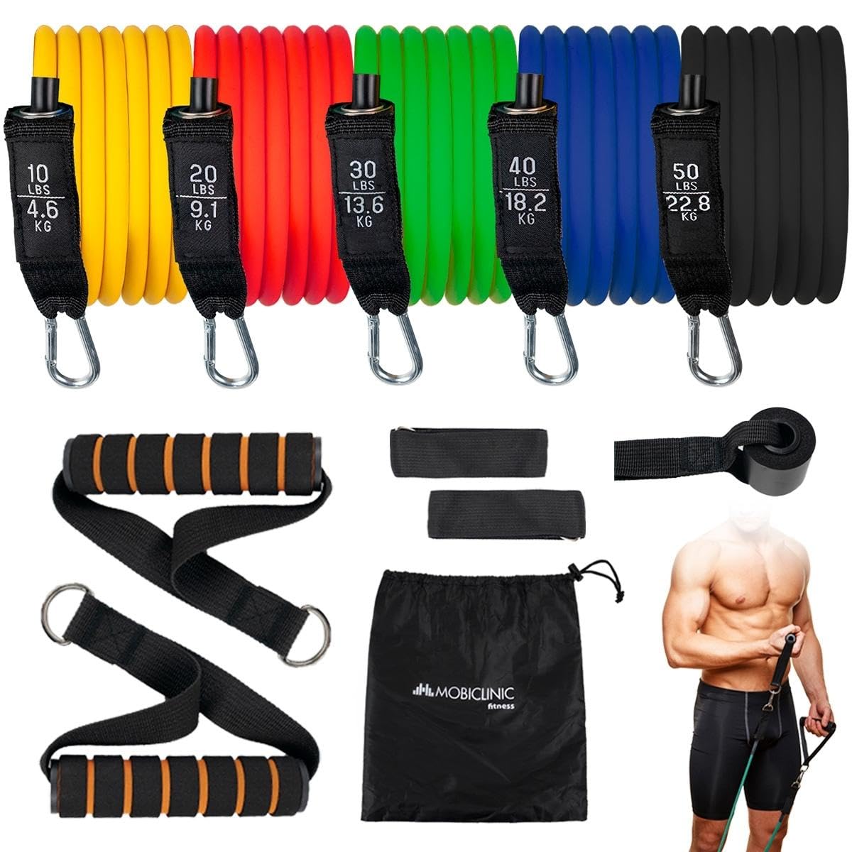 Mobiclinic®, Resistance Bands Set, 5 Different Resistance Levels, Exercise Band, Unisex, Pull Up Bands, Fitness Elastic Bands for Yoga, Pilates, Stretching, Glutes