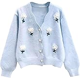 FindThy Women’s 3D Flower Embroidered Cardigan Long Sleeve V Neck Kawaii Cardigan Sweaters