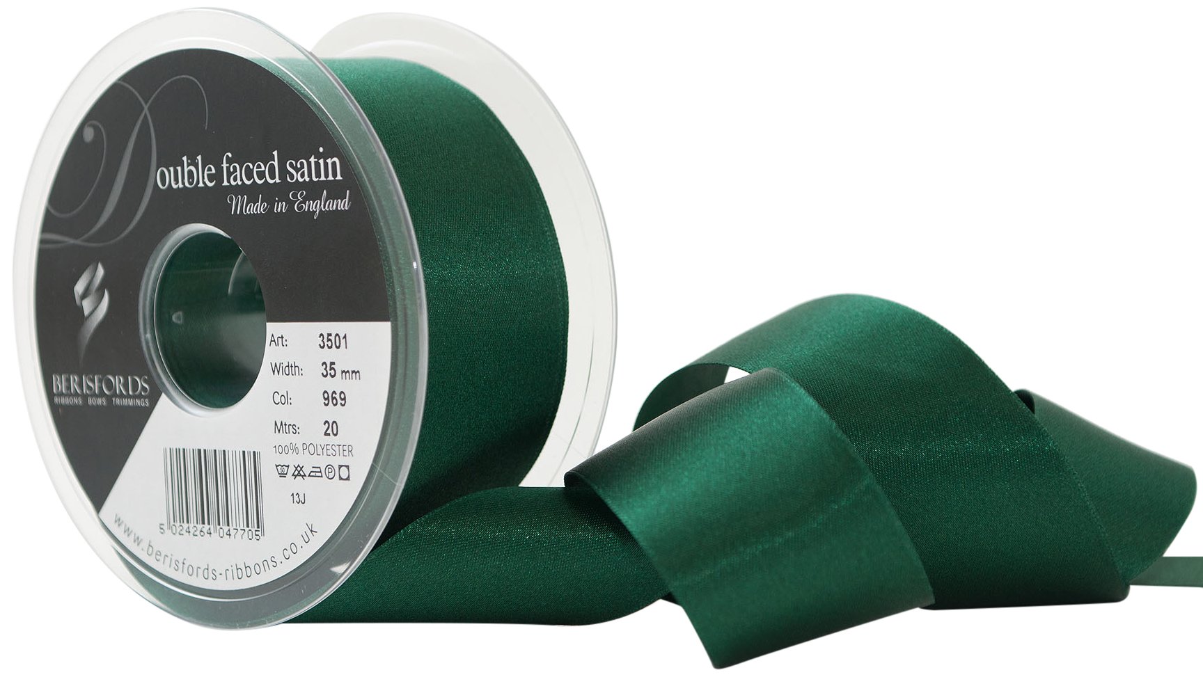 Berisfords Double Satin Ribbon, Forest, 35 mm x 20 m — image 1