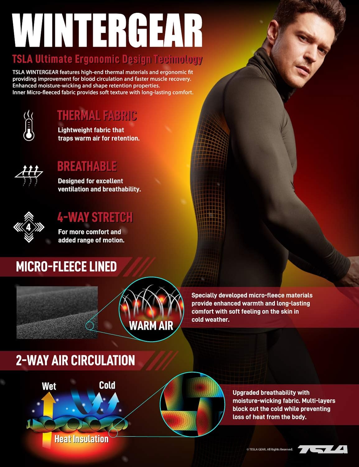 TSLA 1 or 2 Pack Men's Thermal Compression Pants, Athletic Sports Leggings & Running Tights, Wintergear Base Layer Bottoms: Clothing