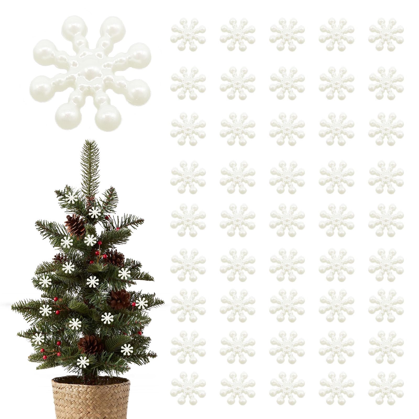 SKHAOVS 200 Pcs Christmas White Snowflake Resin Flat Back Pearls for Christmas Snowflakes Decorations for DIY Cardmaking Embellishments (200 Pcs)