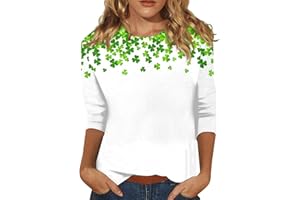 OSMUAL St Patricks Day Shirt Women Irish St. Patrick's Day Shirts Four-Leaf Clover Printed 3/4 Sleeve Tops