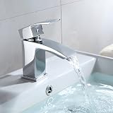 Hapilife Basin Taps Waterfall Mono Monobloc with Slotted Waste UK Hoses view 2