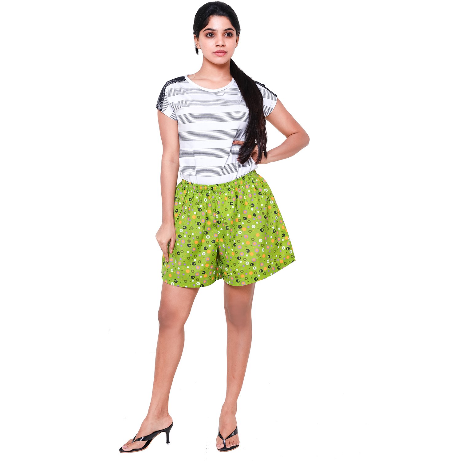 twist women's light green night wear shorts with contrast & free shipping