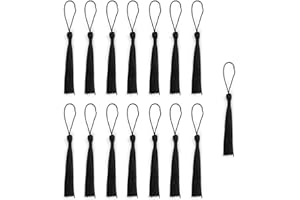 Sowaka 15 Pcs Silky Handmade Tassels Mini Soft Floss Bookmark Tassels with Loop for Souvenir DIY Craft Project Jewelry Making Chinese Knot Supplies Accessories Sewing Keychain (Black)