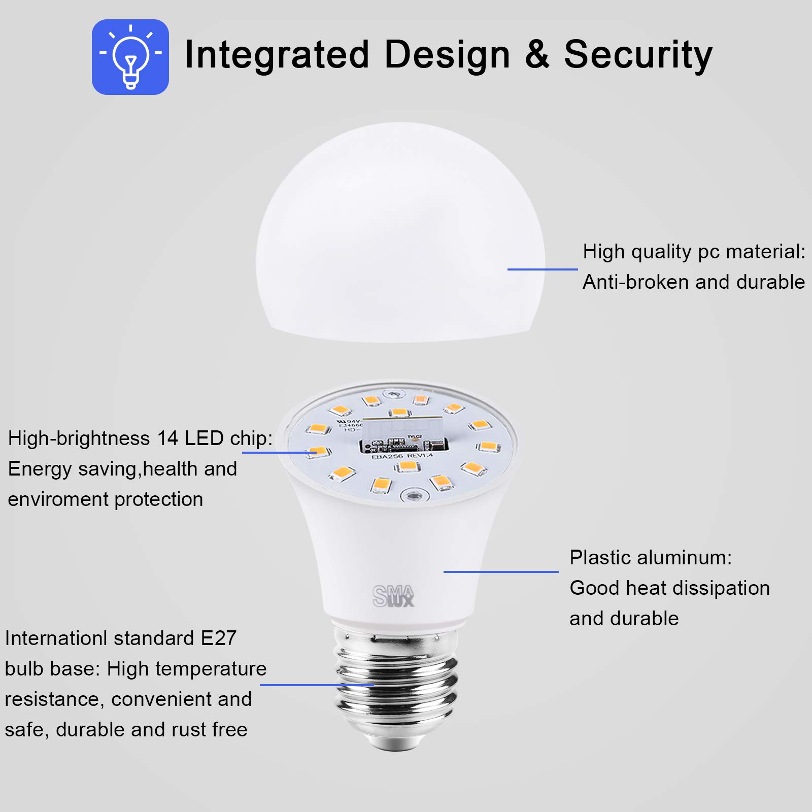 Smalux 800LM Smart LED Birne Wifi Hue Licht A60 9W E27, Warmweiß Timing-Funktion, Fernbedienung durch Smartphone Anwendbar für Alexa und Google Assistant, keine Nabe erforderlich (A60/W 1 Pack) [Energieklasse A+]