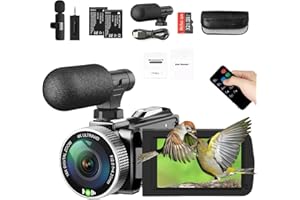 WEOCHI 4K Video Camera Camcorder - 48MP 30FPS with Wireless Lavalier Mic & External Mic | 3" Ultra HD Screen, 18X Digital Zoom | Vlogging/YouTube Recorder + 32GB SD Card Included