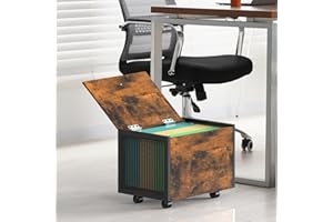 CADUKE Small File Cabinet on Wheels, Rolling File Cart with Lid, Hanging Filing Cabinets Organizer for Letter & Legal Size, Wooden Decorative File Box Under Desk for Home Office, Rustic Brown