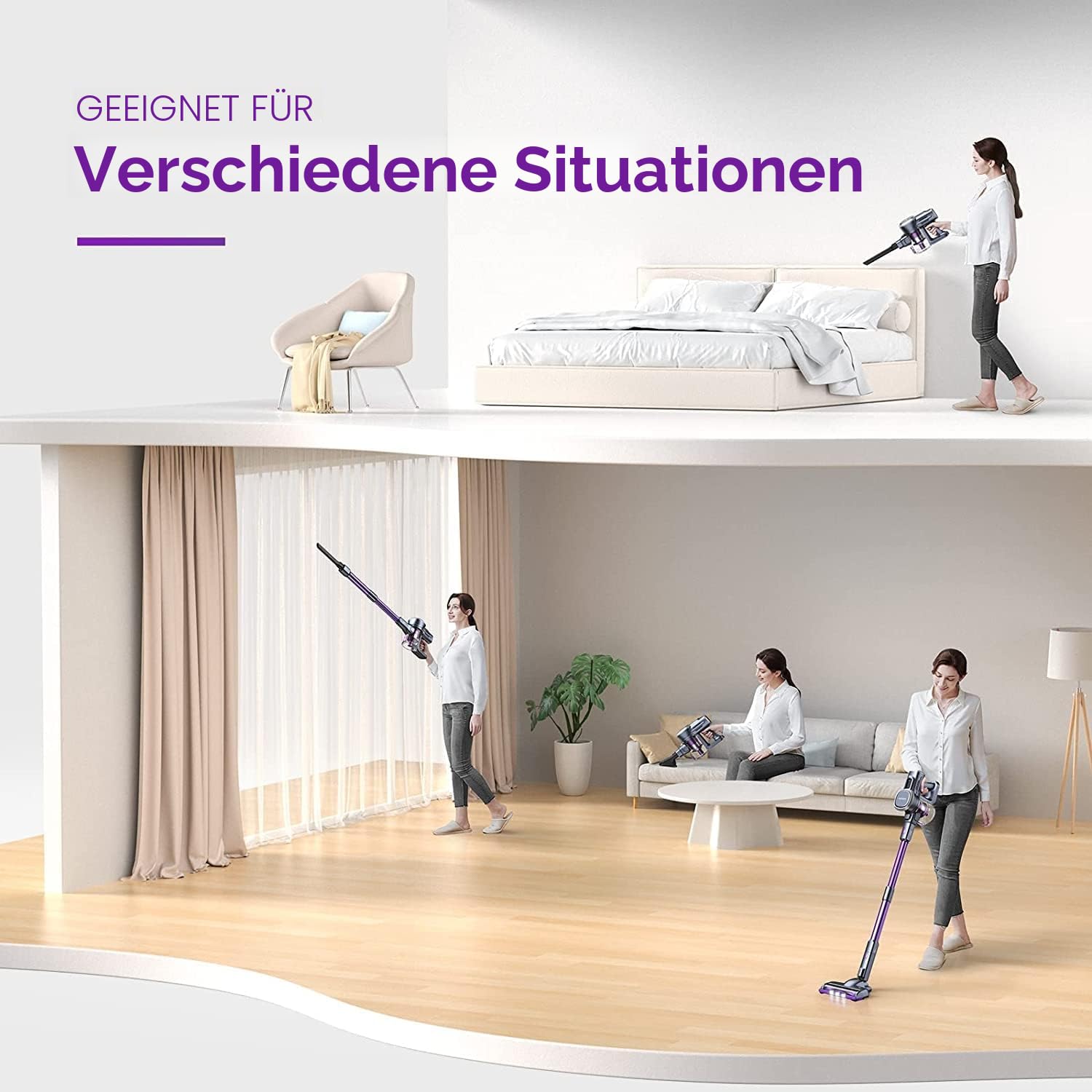 Lubluelu 25000Pa Akku Staubsauger | Staubsauger Kabellos Saugleistung | 25.9V Akkusauger Freistehend | 50Min.Laufzeit | 120.000U/Min | Staubsauger für Tierhaare, Teppich & Harter(Harten) Boden 8