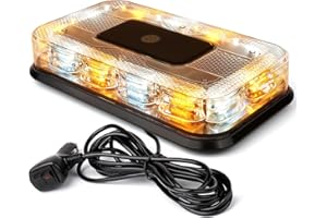 LUMENIX 12" Rooftop Strobe Beacon Light 72 LED Magnetic Emergency Flashing Warning Caution Mini Lights Bar for Construction Vehicles Snow Plow Tow Trucks Postal Mail Cars Patent Design - Amber White