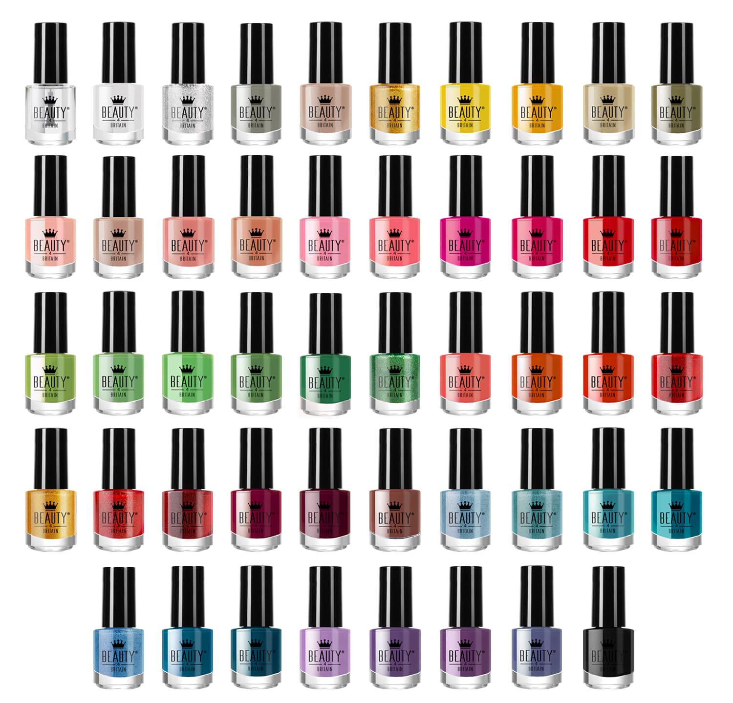 Beauty4Britain Nail Polish Varnish Set 48 Modern Colours + 2 Nail Art Sticker Sets + 2 Display Boxes