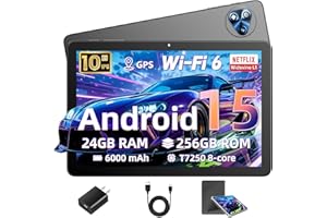 10 Inch Tablet, Android 15 Tablet with 24(8+16) GB RAM 256GB ROM, Octa-Core T7250 CPU, 6000mAh, 13MP Camera, WiFi 6 | 1920P S