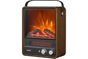 Shinic Electric Fireplace Heaters for Indoor Use,1500W Space Heater with Crackling Sound & 3D Realistic Flame, Safety Protection, Mini Portable Fireplace Heater for Home Christmas Decoration, Walnut