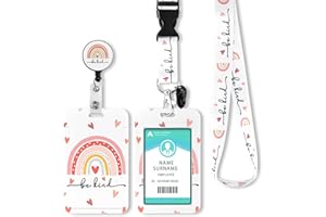 HINSLY Be Kind ID Badge Holder with Lanyard, Retractable Badge Holders Reels with Lanyards Adjustable, for Women Kids Teacher Nurses Doctor Student